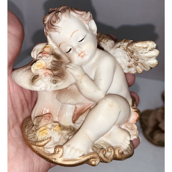 Set of 4 Greenbrier Angels 4" Pastel Polystone Cherubs All Different Poses - Picture 8 of 13
